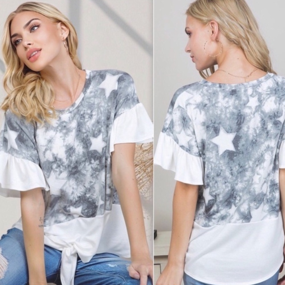 a.gain Women’s Tie Dye Star Print Front Tie Top M